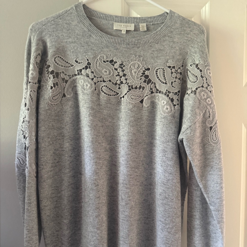 Ted Baker Gray Sweater With Lace Accents